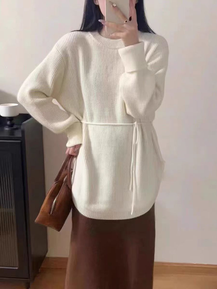 Damen lockerer Strickpulli mit Taillenschnürung und lässigem Schnitt Drune