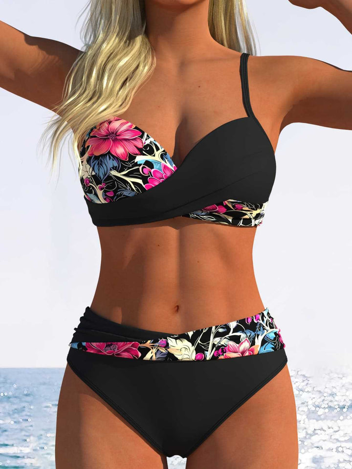 Damen Bikini-Set mit floralem Wickelmuster und bequemen High-Waist-Höschen Drune