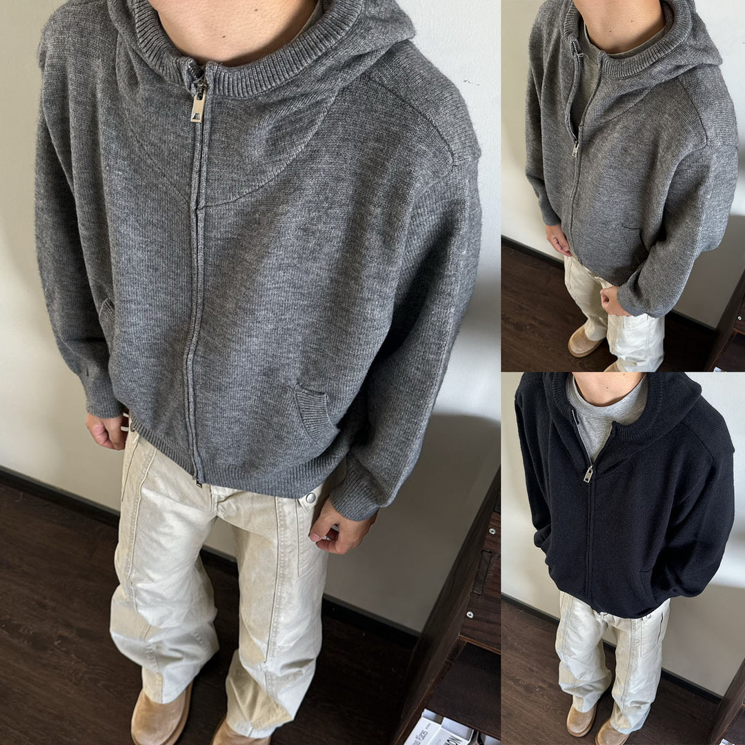 Herren Modische Strickjacke mit Kapuze Drune