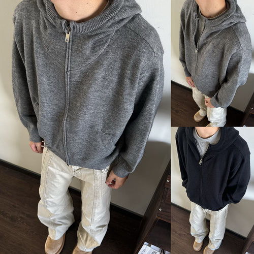 Herren Modische Strickjacke mit Kapuze Drune