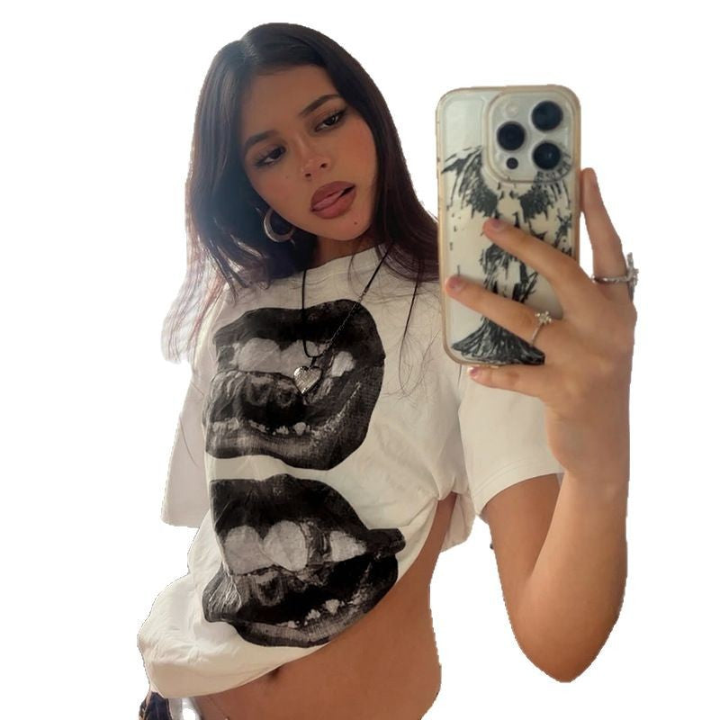 Damen T-Shirt mit glitzerndem Kreuzdesign und lässigem Schnitt Drune