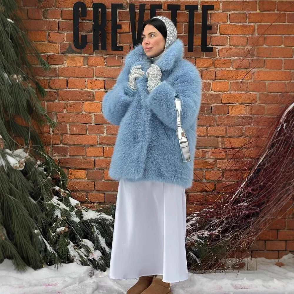 Damen Luxuriöse Fuchsimitatjacke mit elegantem Schnitt Drune