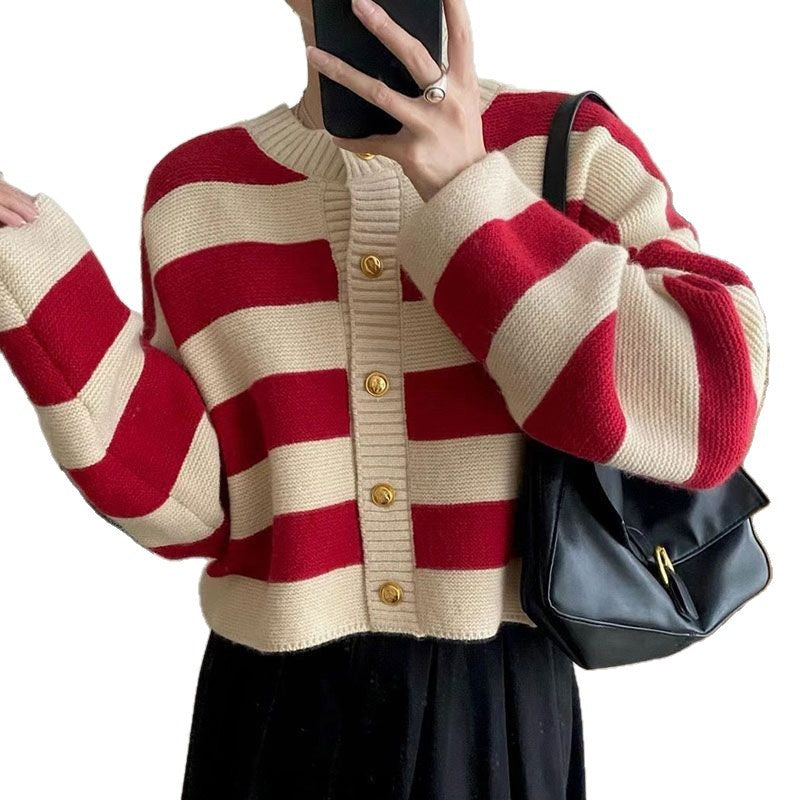 Damen modischer Oversize-Strickpullover mit Knöpfen Drune