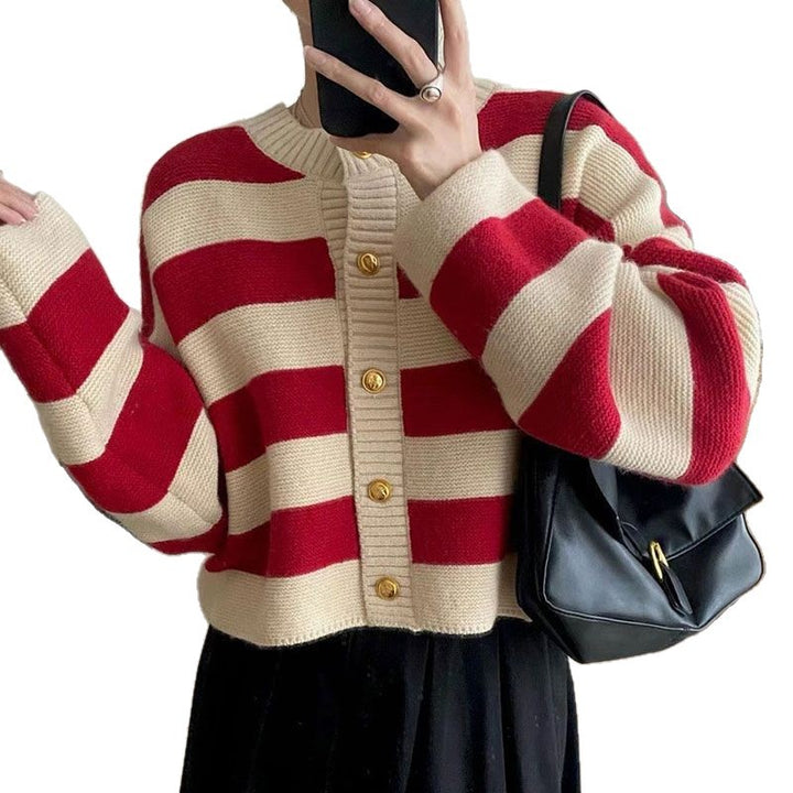 Damen modischer Oversize-Strickpullover mit Knöpfen Drune