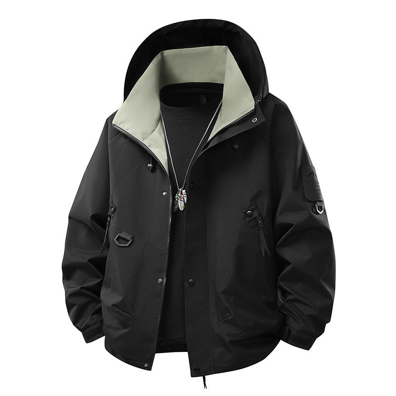 Herren wind- und wasserdichte Softshell-Outdoorjacke mit verstaubarer Kapuze, Utility-Taschen und verstellbaren Bündchen Drune