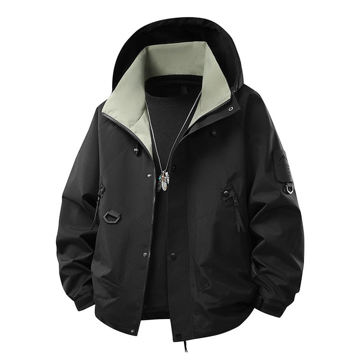 Herren wind- und wasserdichte Softshell-Outdoorjacke mit verstaubarer Kapuze, Utility-Taschen und verstellbaren Bündchen Drune