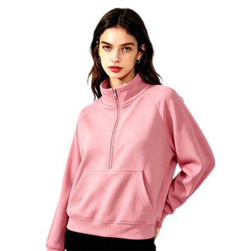Damen Sportlicher Kapuzenpullover mit Stehkragen Drune