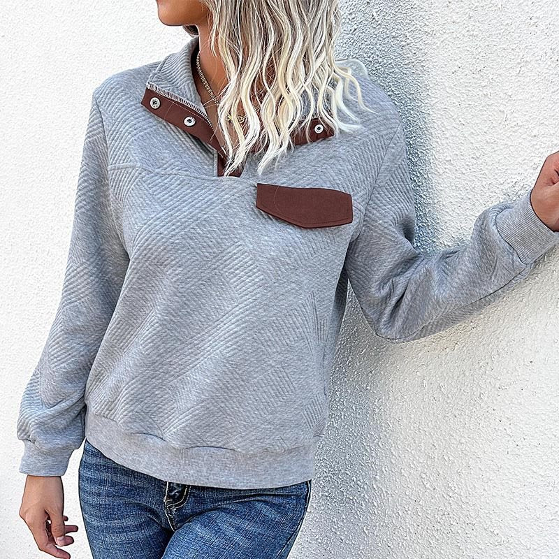 Damen casual Pullover mit stylischem Kragen und praktischer Brusttasche Drune