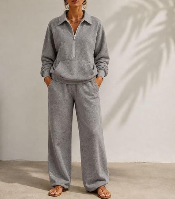 Damen Lässiges Sweat-Set mit Halbzip-Pullover und weiter Jogginghose Drune
