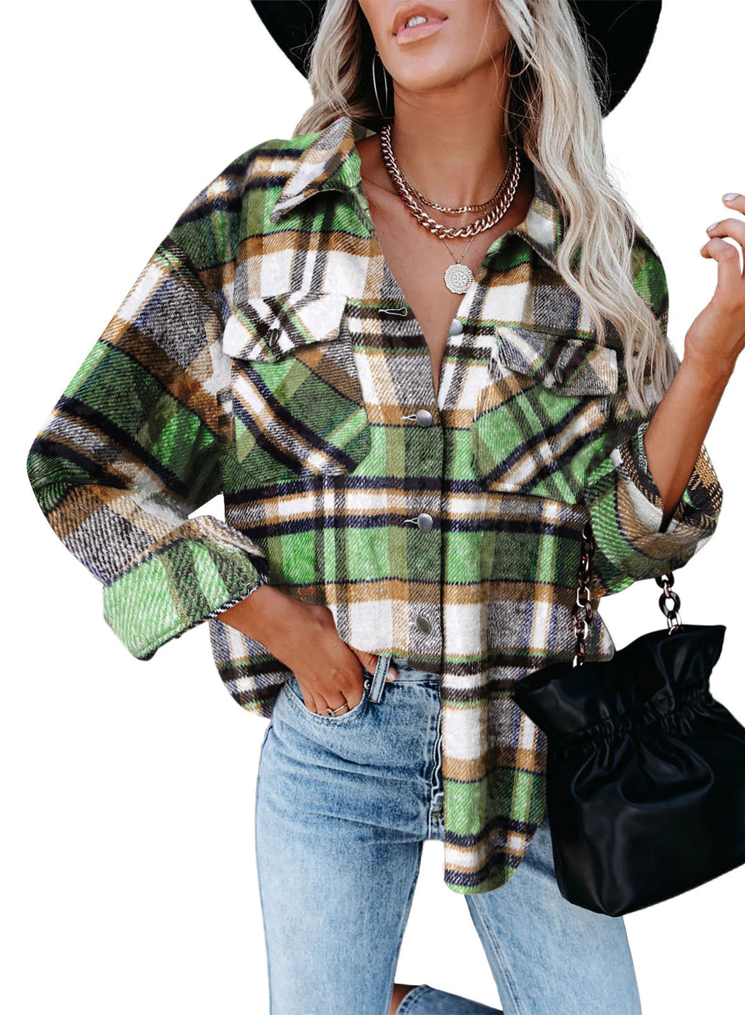 Damen Overshirtjacke aus weichem Karostoff mit praktischen Brusttaschen Drune