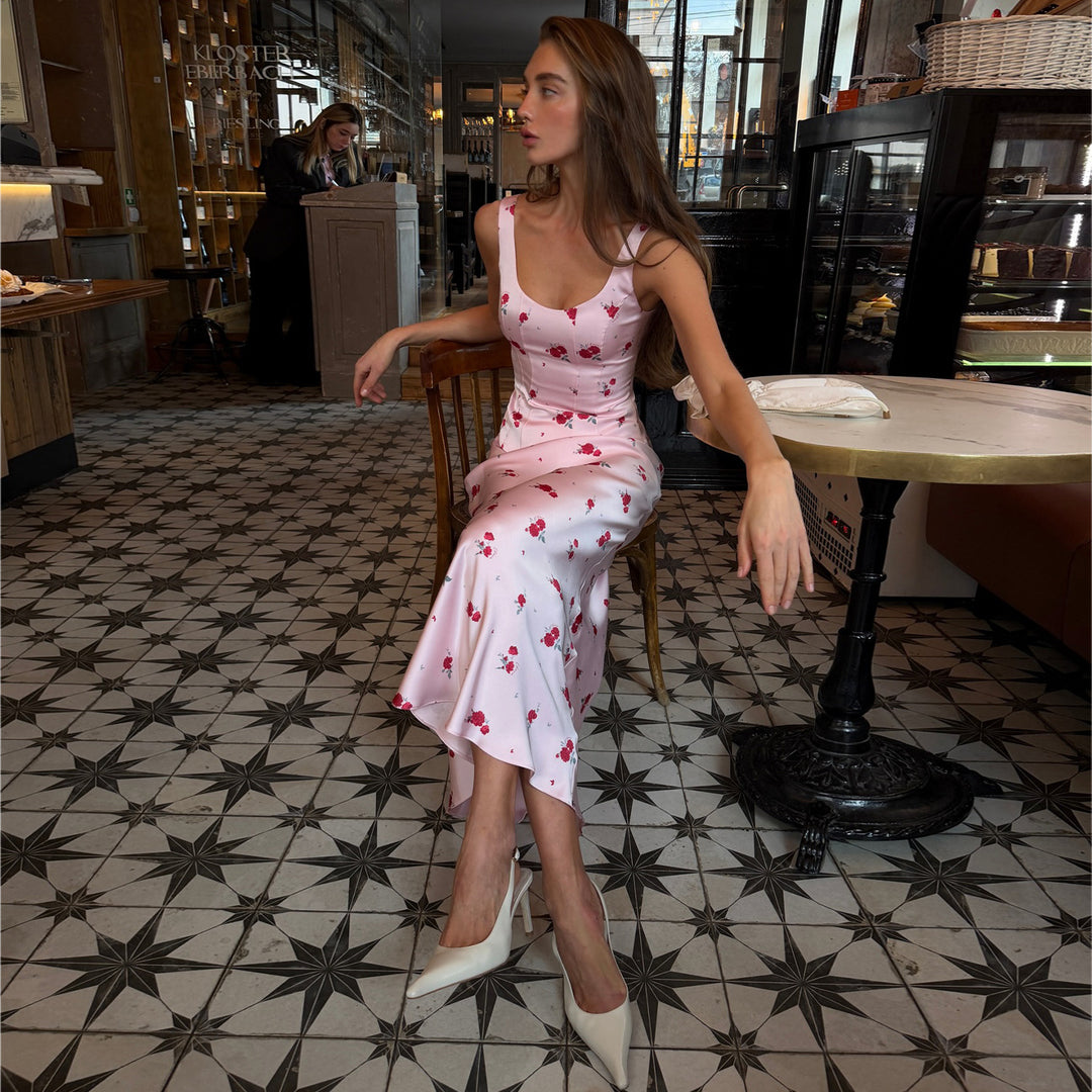 Damen Elegantes Maxikleid mit zarten Blumendrucken und figurbetontem Schnitt Drune