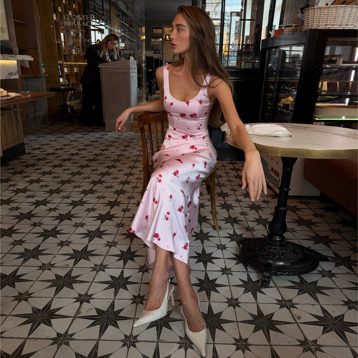 Damen Elegantes Maxikleid mit zarten Blumendrucken und figurbetontem Schnitt Drune