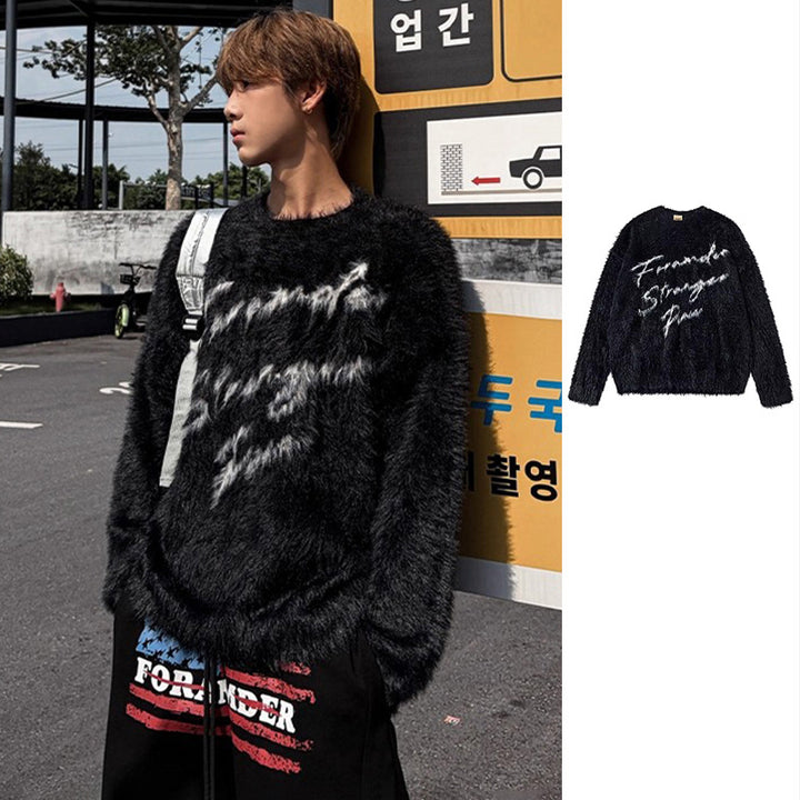 Herren Weicher Kuschelpullover mit auffälligem Schriftzug Drune