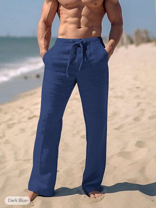Herren weite Resort-Freizeithose im Palazzo-Stil aus Leinenmix mit Tunnelzug und seitlichen Eingrifftaschen Drune