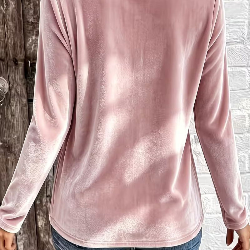 Damen Velours-Longsleeve mit überlappendem V-Ausschnitt und femininer Drapierung Drune