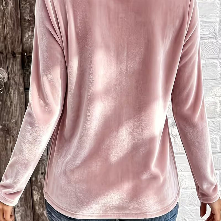 Damen Velours-Longsleeve mit überlappendem V-Ausschnitt und femininer Drapierung Drune