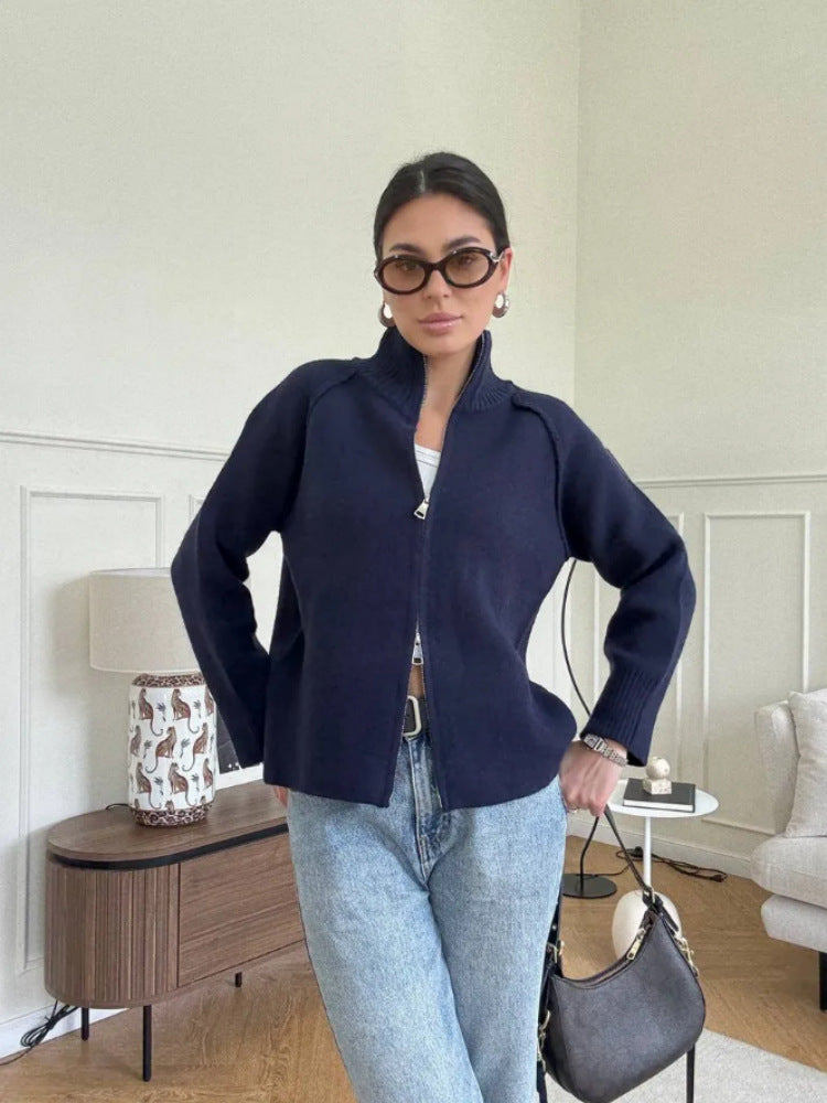 Damen Modische Strickjacke mit Reißverschluss Drune