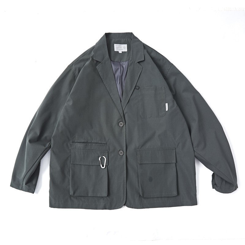Unisex Weit geschnittener Utility-Blazer mit Multifunktionstaschen Drune