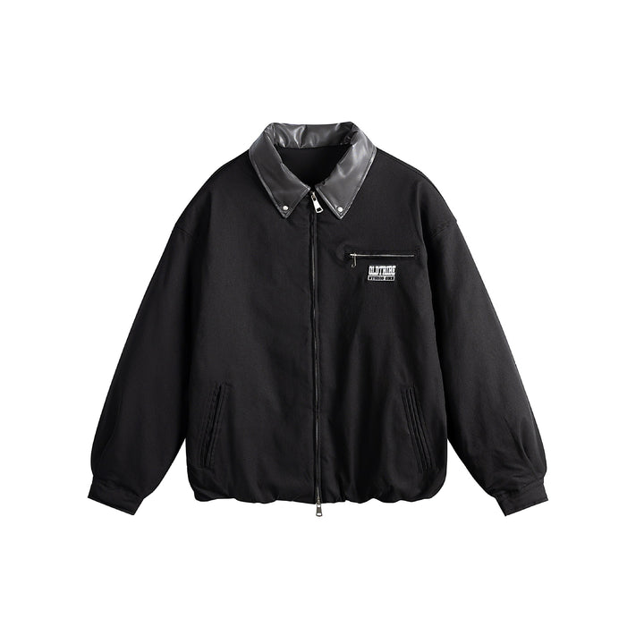 Unisex Oversized Blousonjacke mit Kunstleder-Umlegekragen, Zwei-Wege-Reißverschluss und elastischem Saum Drune