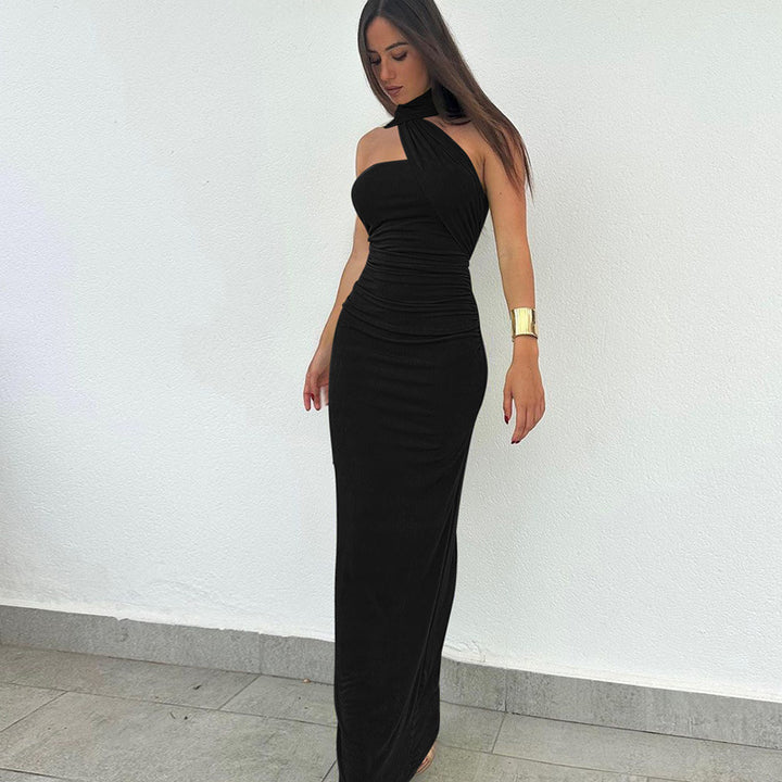 Damen Elegantes Abendkleid mit schulterfreiem Halterdesign und figurschmeichelnder Drapierung Drune