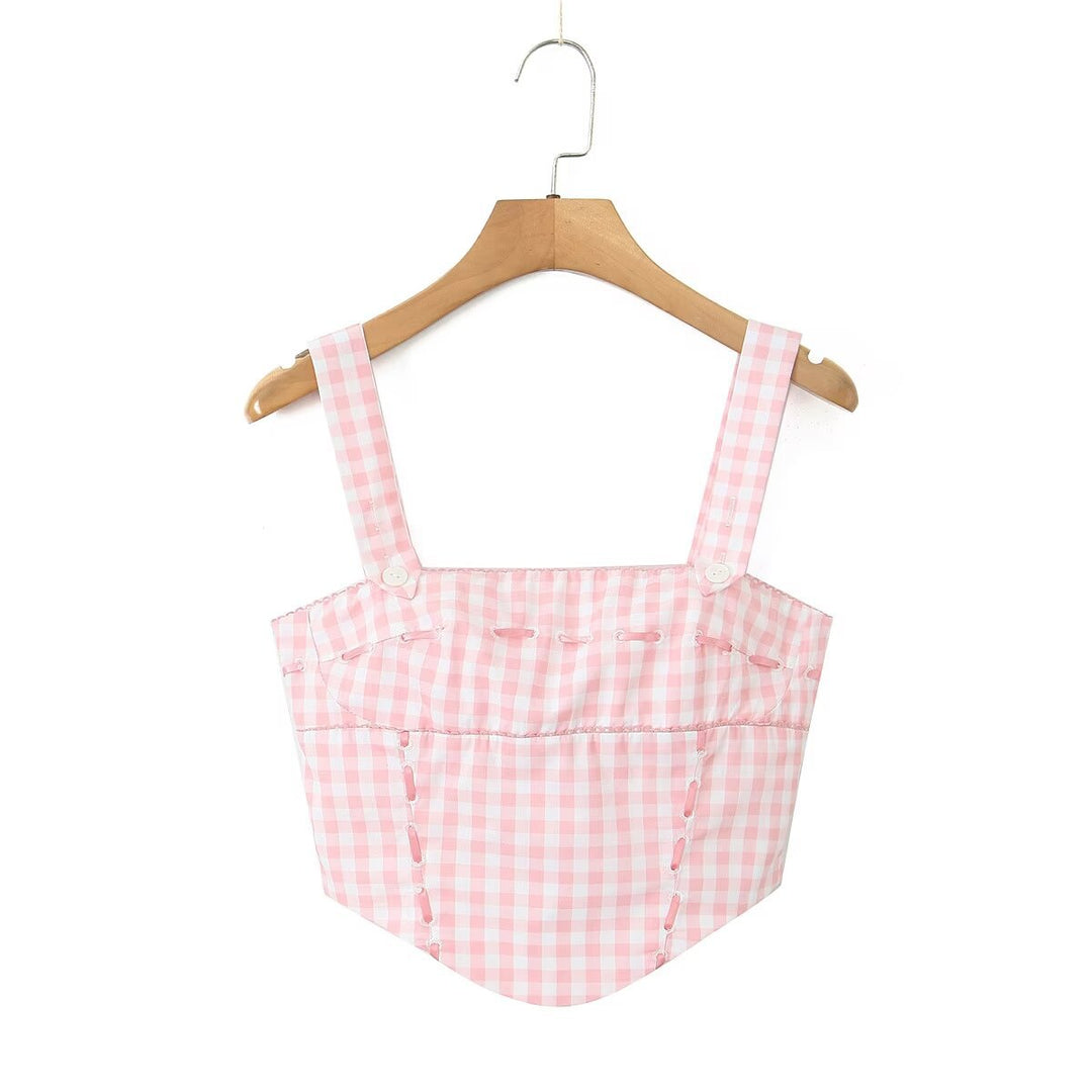 Damen Karo Bustier mit verstellbaren Trägern und raffiniertem Design Drune