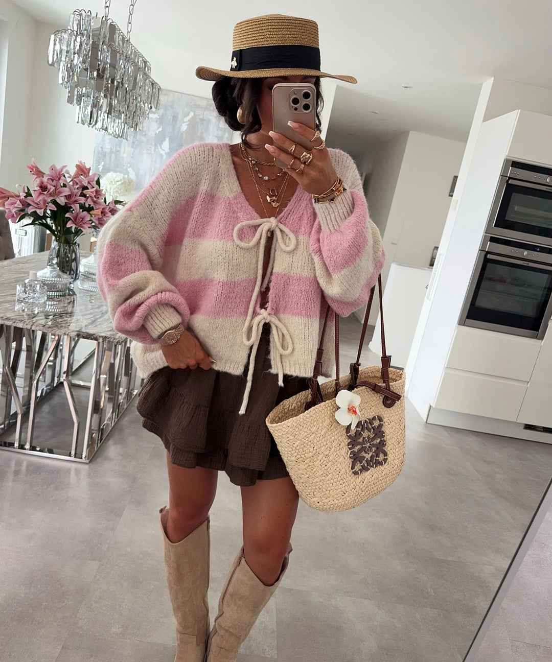 Damen kuschelige Strickjacke mit Knopfdetails und offenem Schnitt Drune