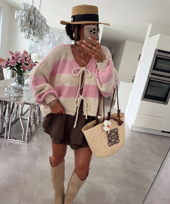 Damen kuschelige Strickjacke mit Knopfdetails und offenem Schnitt Drune