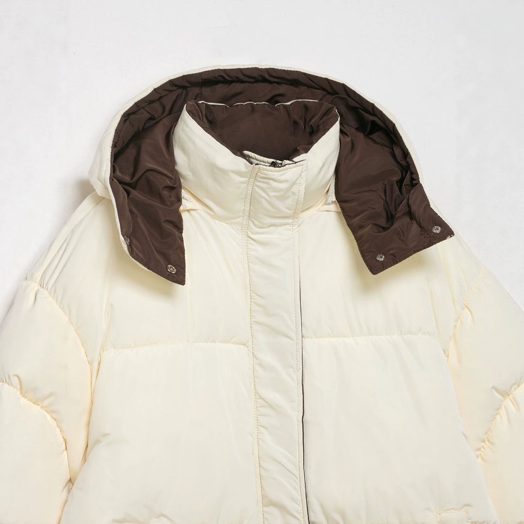 Damen Kurze Oversize-Steppjacke mit hohem Kragen und abnehmbarer Kapuze Drune