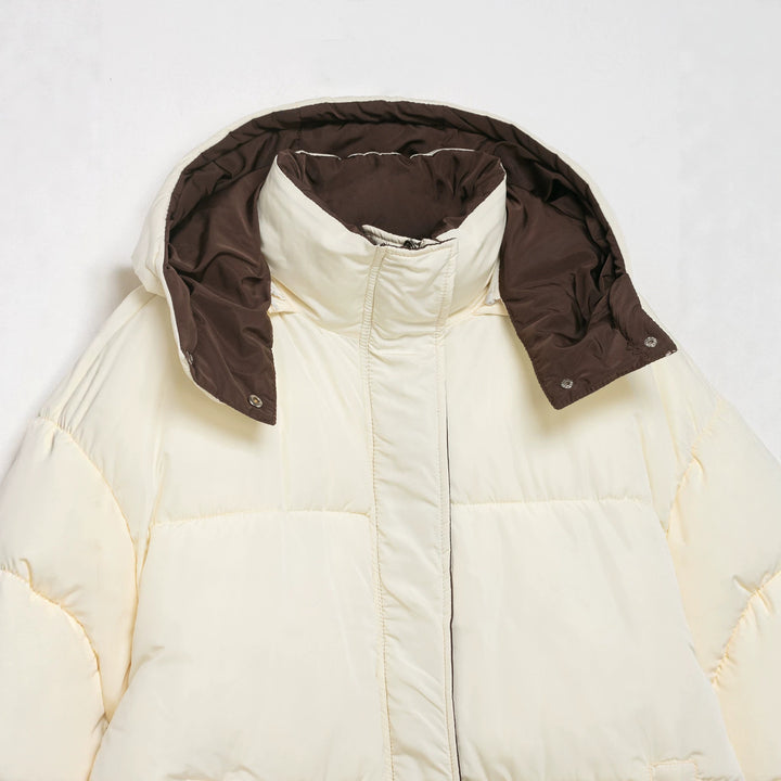 Damen Kurze Oversize-Steppjacke mit hohem Kragen und abnehmbarer Kapuze Drune