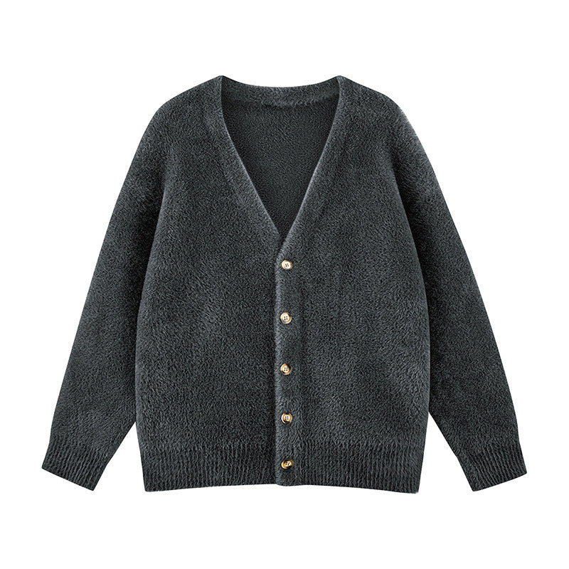 Damen Oversize Teddy-Strickcardigan mit V‑Ausschnitt und Holzknöpfen Drune