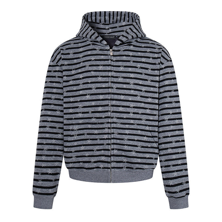 Damen Legere Kapuzen-Zipjacke im Streifenjacquard mit Sternchenstruktur Drune