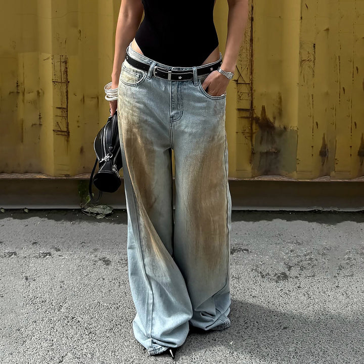Damen weite Jeans mit einzigartigem Vintage-Waschung Drune