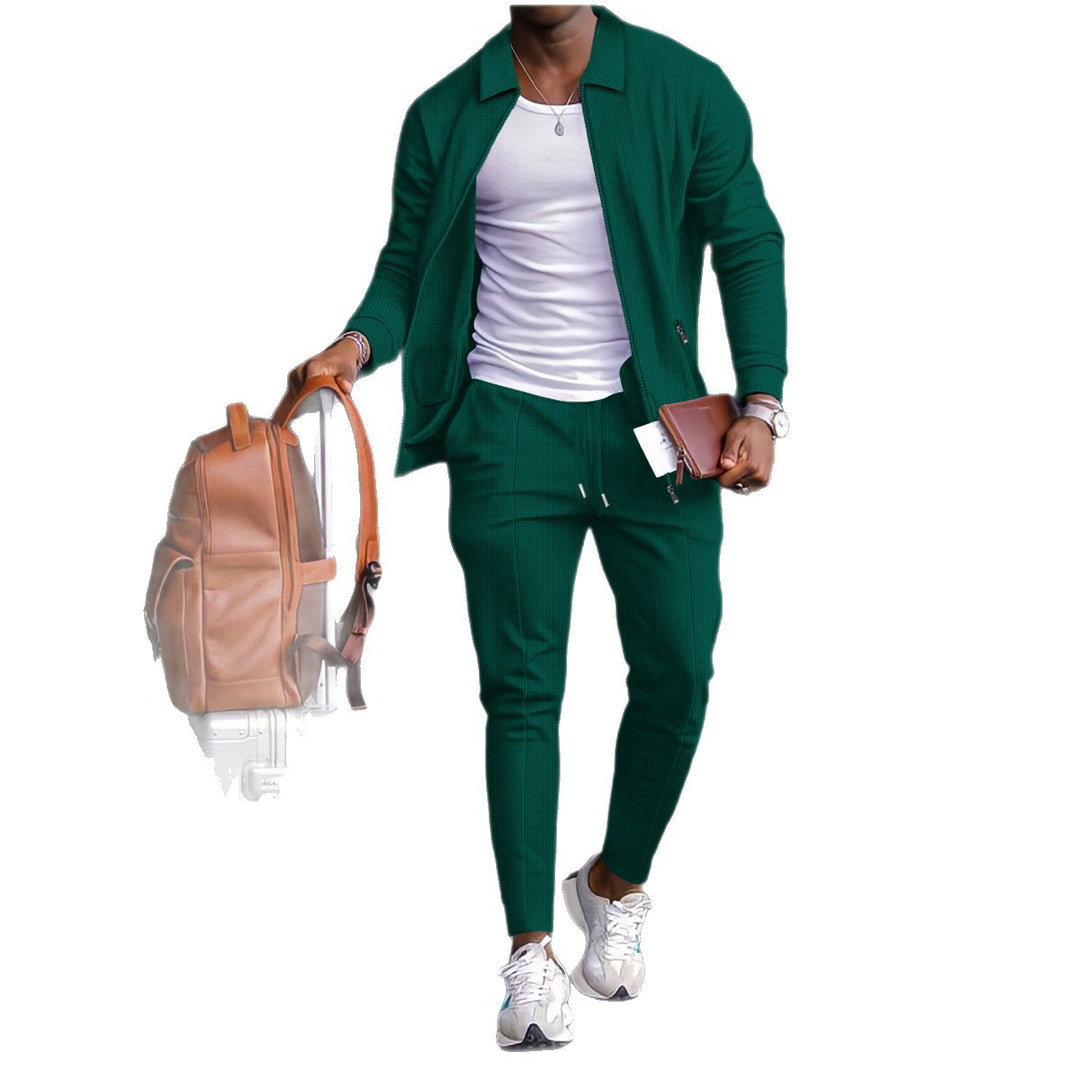 Herren nan zweiteiliges Reise-Loungewear-Set mit strukturierter Jacke, Reißverschluss und konischer Jogginghose Drune