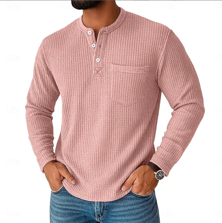 Herren Langarm Henley mit Waffelstruktur und Brusttasche thermisches Langarmshirt Drune