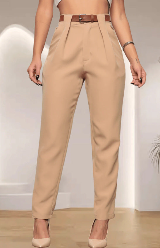 Damen elegante Hochbundhose mit Faltendetails Drune