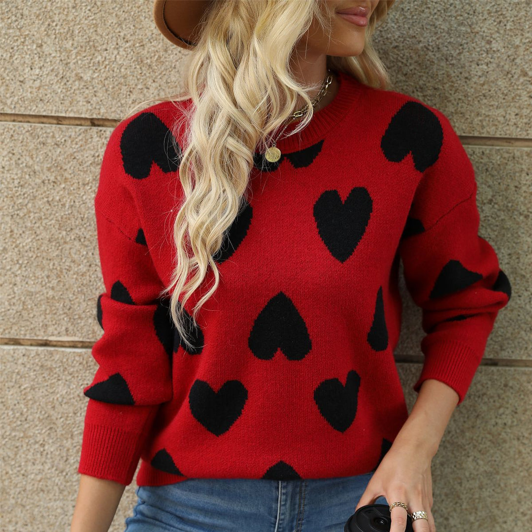 Damen Pullover mit Herzenmuster und lässigem Schnitt Drune