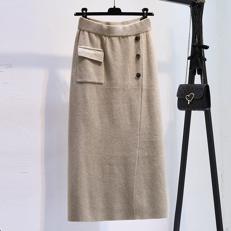 Damen Eleganter Strickrock mit praktischer Seitentasche Drune