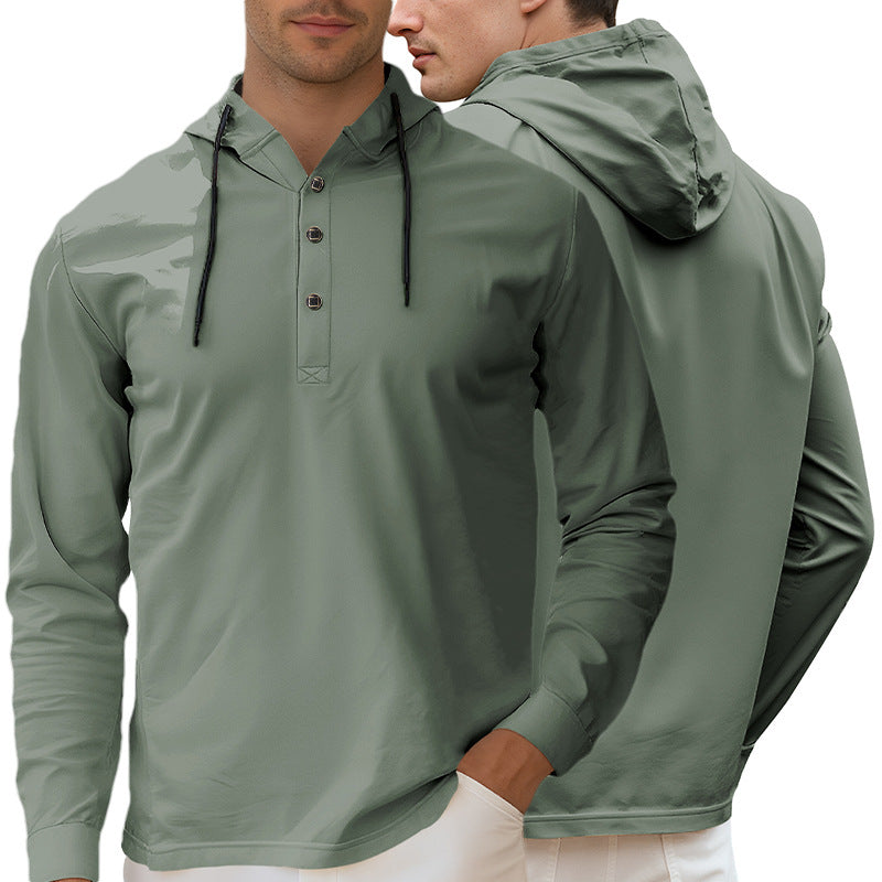 Herren nan Kapuzen-Henley Langarmshirt aus leichtem Stretchjersey mit Kordelzug Drune