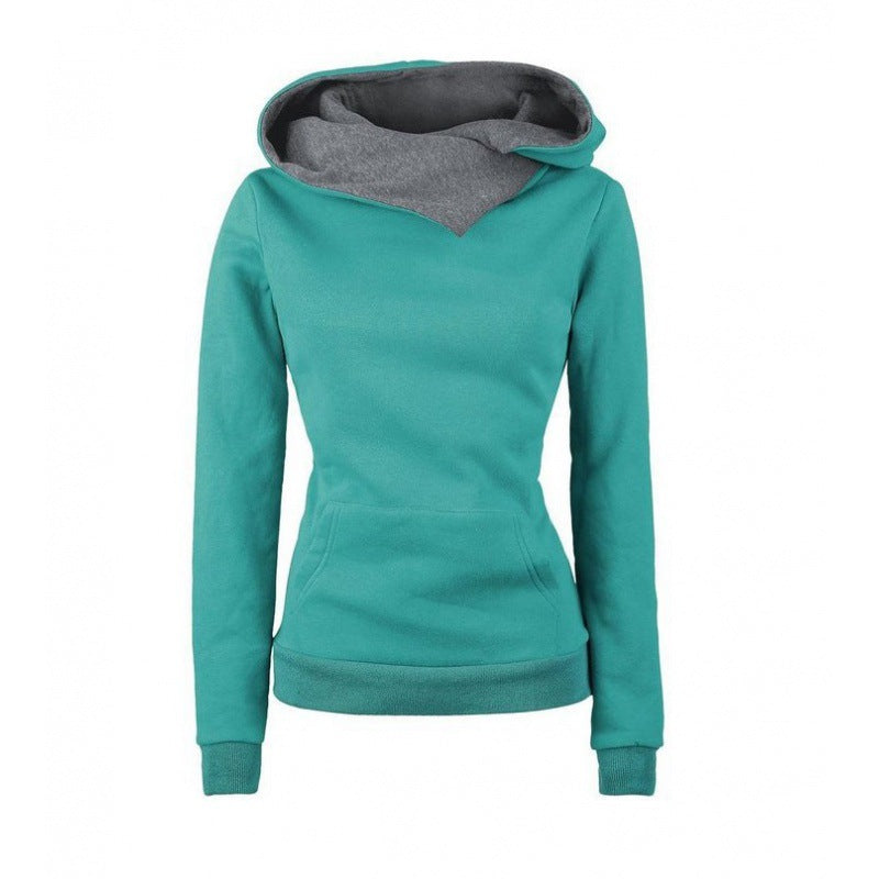 Damen Taillierter Kapuzenpullover mit überlappendem Schalkragen und Kängurutasche Drune