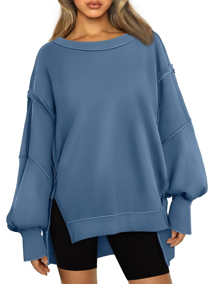 Damen Lässiger Oversize-Sweatshirt mit weitem Kragen und Seitenöffnungen Drune