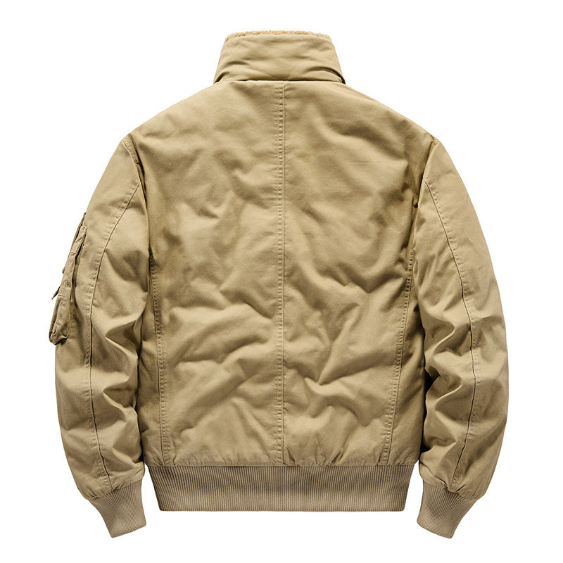 Herren Vintage-Canvas Pilotenjacke mit Teddykragen und wattierter Steppinnenlage Drune