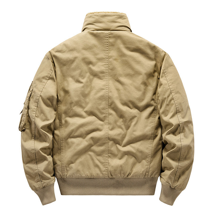 Herren Vintage-Canvas Pilotenjacke mit Teddykragen und wattierter Steppinnenlage Drune