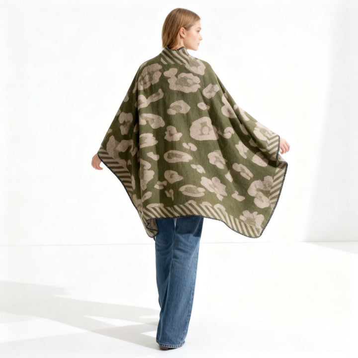 Damen Strukturierter Jacquard‑Capeponcho im Oversize‑Fall mit kontrastierter Kettelkante Drune