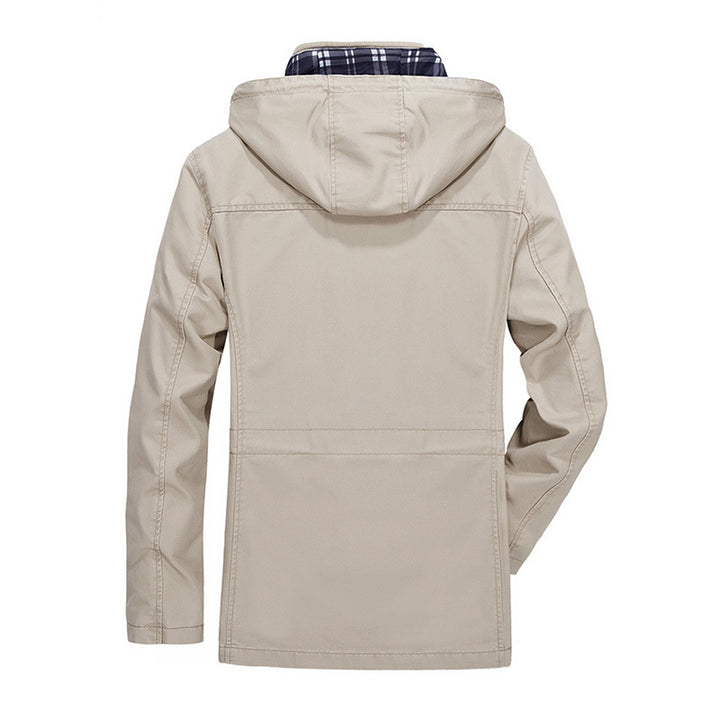 Herren Kapuzen-Transitionparka mit kariertem Innenfutter und Utility-Taschen Drune