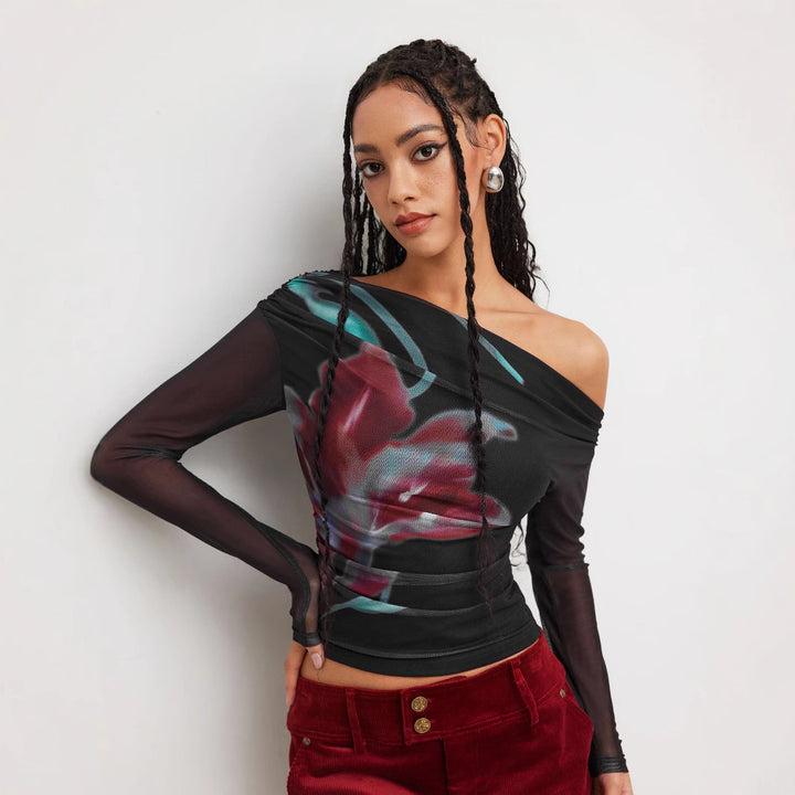 Damen Trendy Shirt mit transparenten Ärmeln Drune