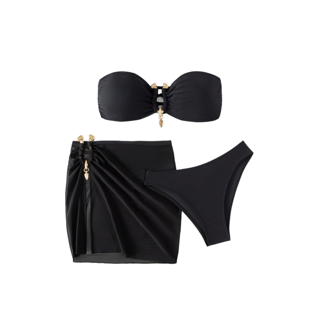 Damen Bandeau-Bikini Set mit eleganter Rock-Overlay Drune