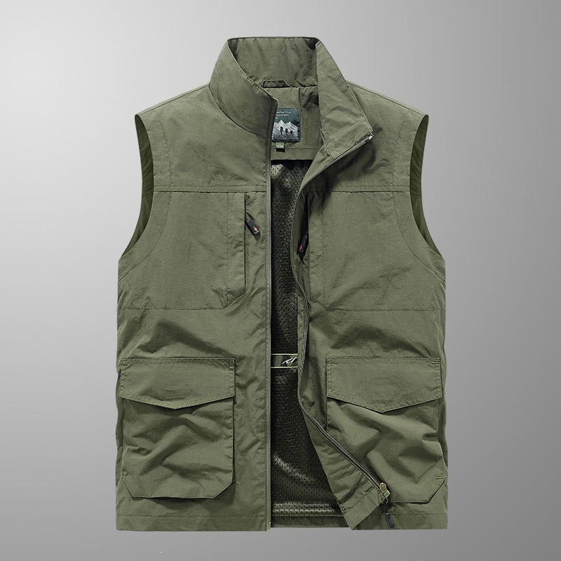 Herren Utility‑Weste mit Multi‑Taschen, Stehkragen & atmungsaktivem Mesh‑Futter Drune