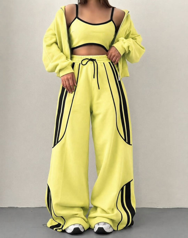 Damen Oversize Kapuzen-Sweatjacke mit Reißverschluss und weitem Trackpant-Set Drune
