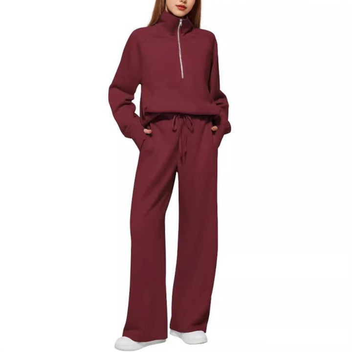 Damen sportliches Sweatset mit hohem Kragen und weitem Bein Drune