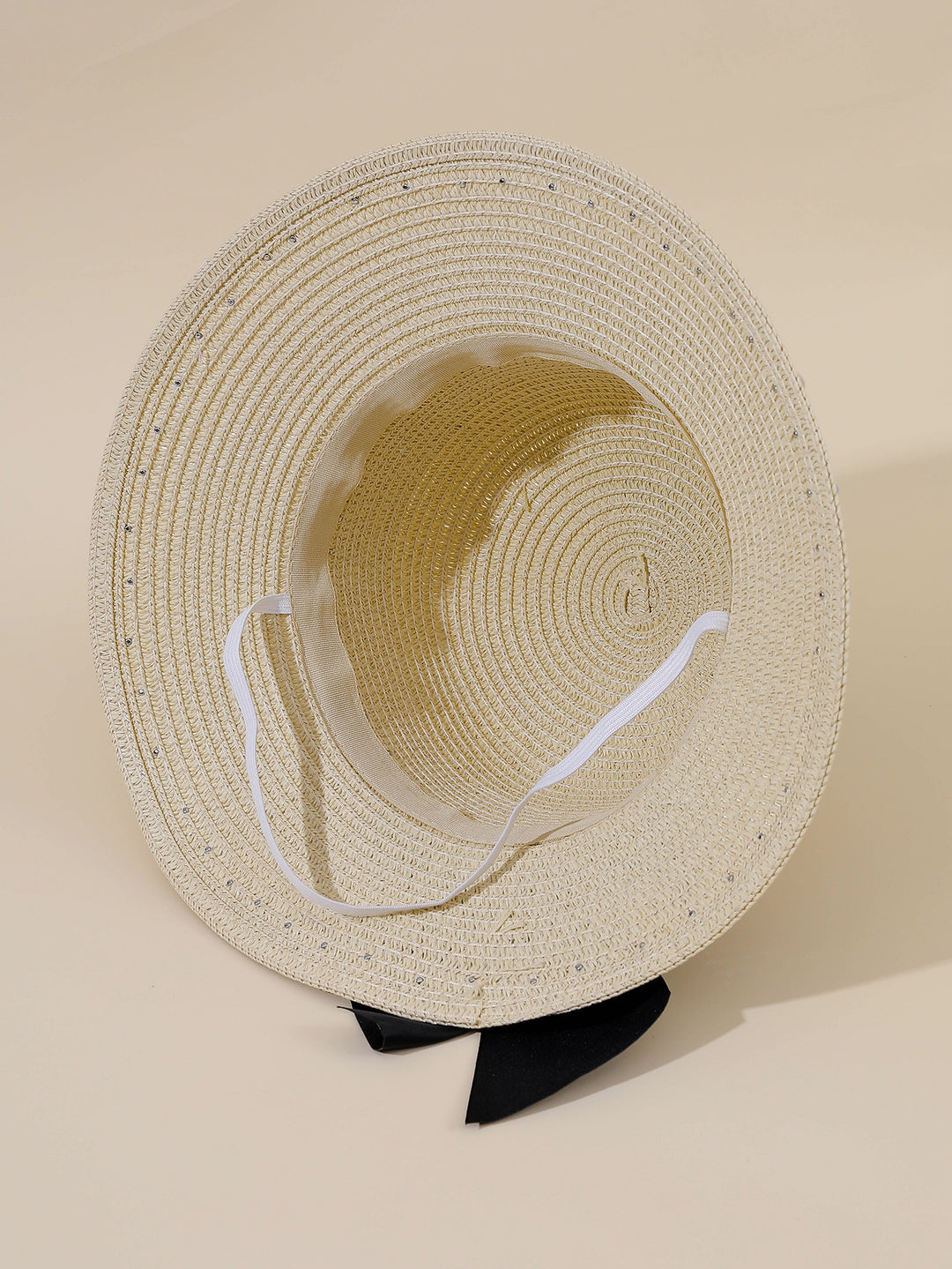 Damen Eleganter Strohhut mit breiter Krempe und dekorativem Satinband Drune